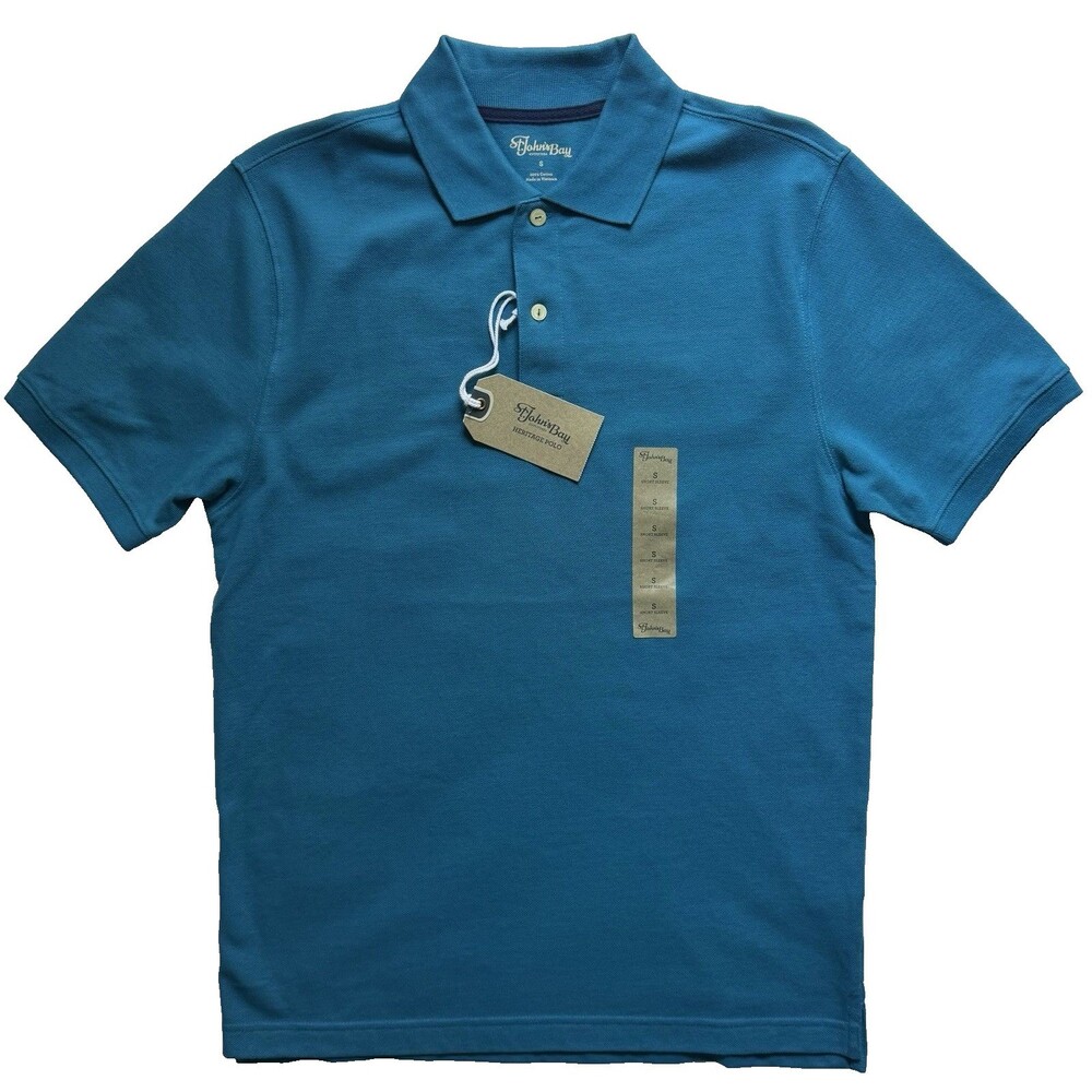 St Johns Bay Heritage Polo Mens Shirt Size Small Short Sleeve Blue Seaport NWT